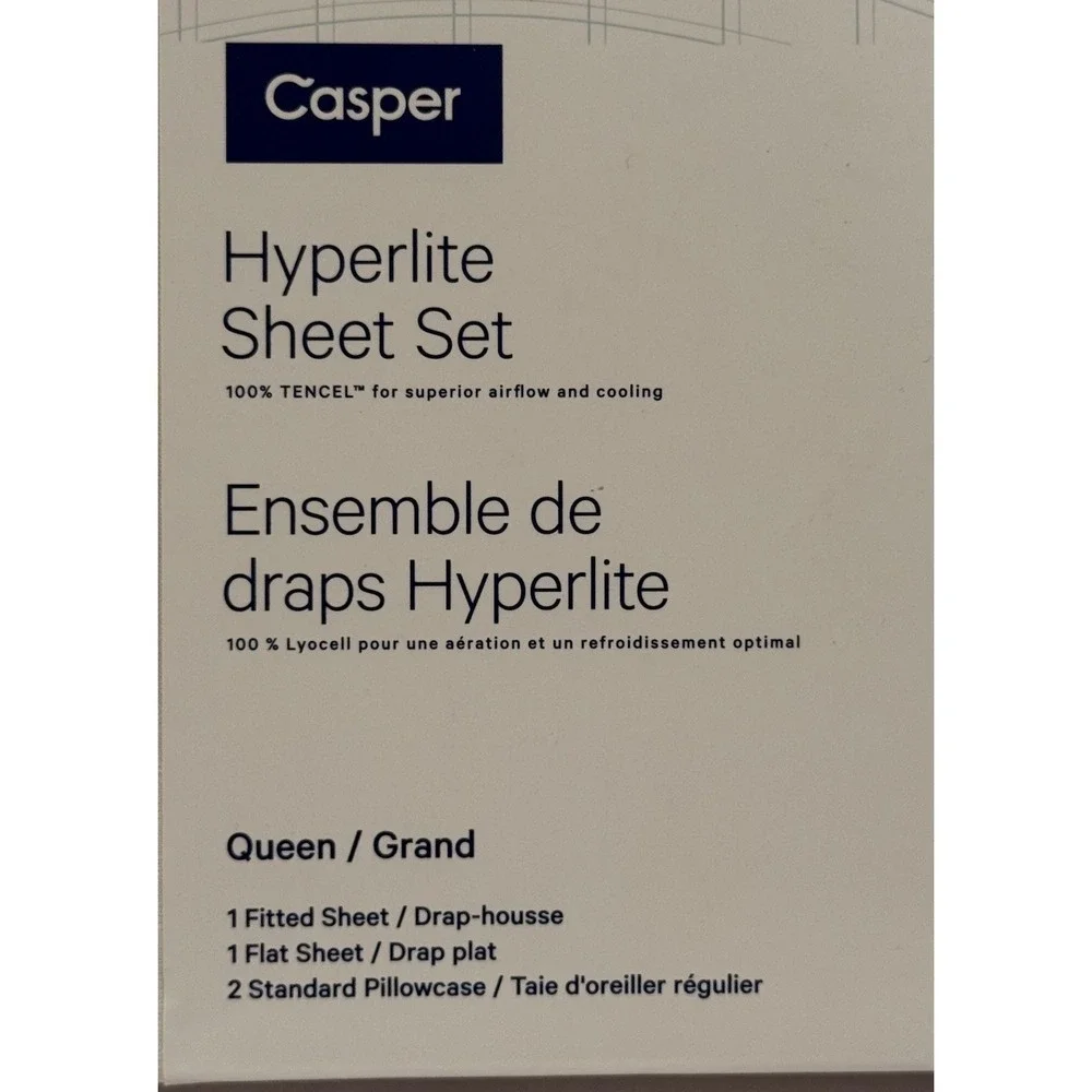 Casper Hyperlite Cooling Grid Weave 100% Lyocell WHITE 4pc QUEEN Sheet Set NWT!