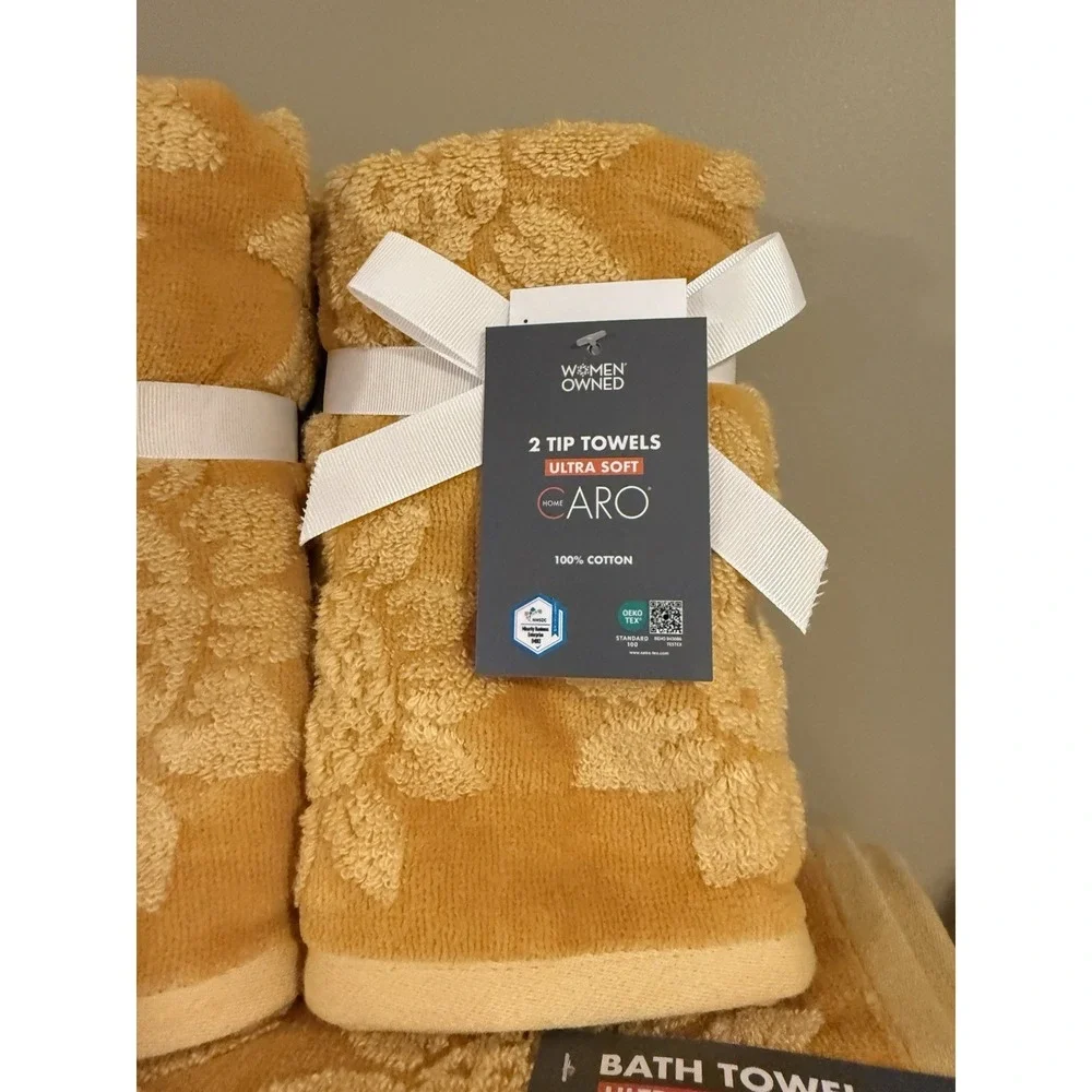 Set of 6 Caro (2) Bath (2) Hand (2) Finger Tip Towels Sunflower Mustard Yellow