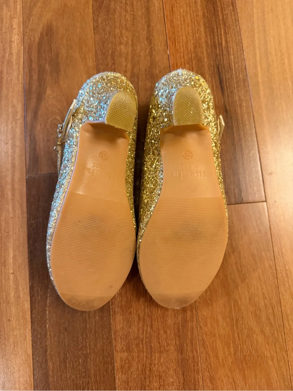 Sparkle Gold Mary Jane Dress Shoes with Velcro Strap EU 33 Girls Sz 2 - Like New