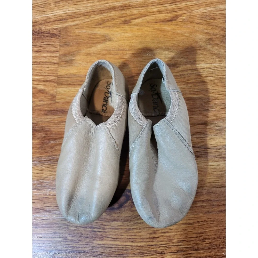 So Danca‎ Beige Leather Jazz Dance Shoes Split Sole, Size 9.5 Kids