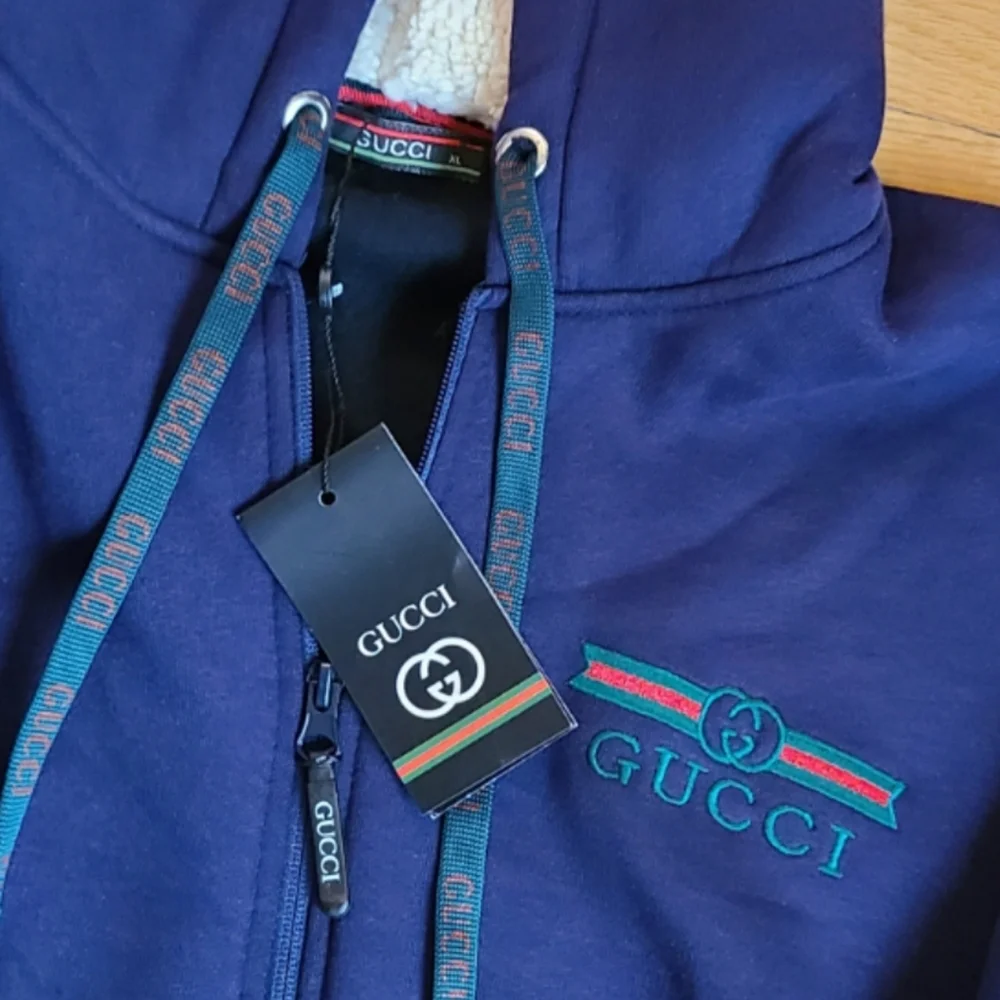 🆕️Gucci Sherpa Hood Cotton Full Zip Interlocking G Embroidered Hoodie Jacket XL