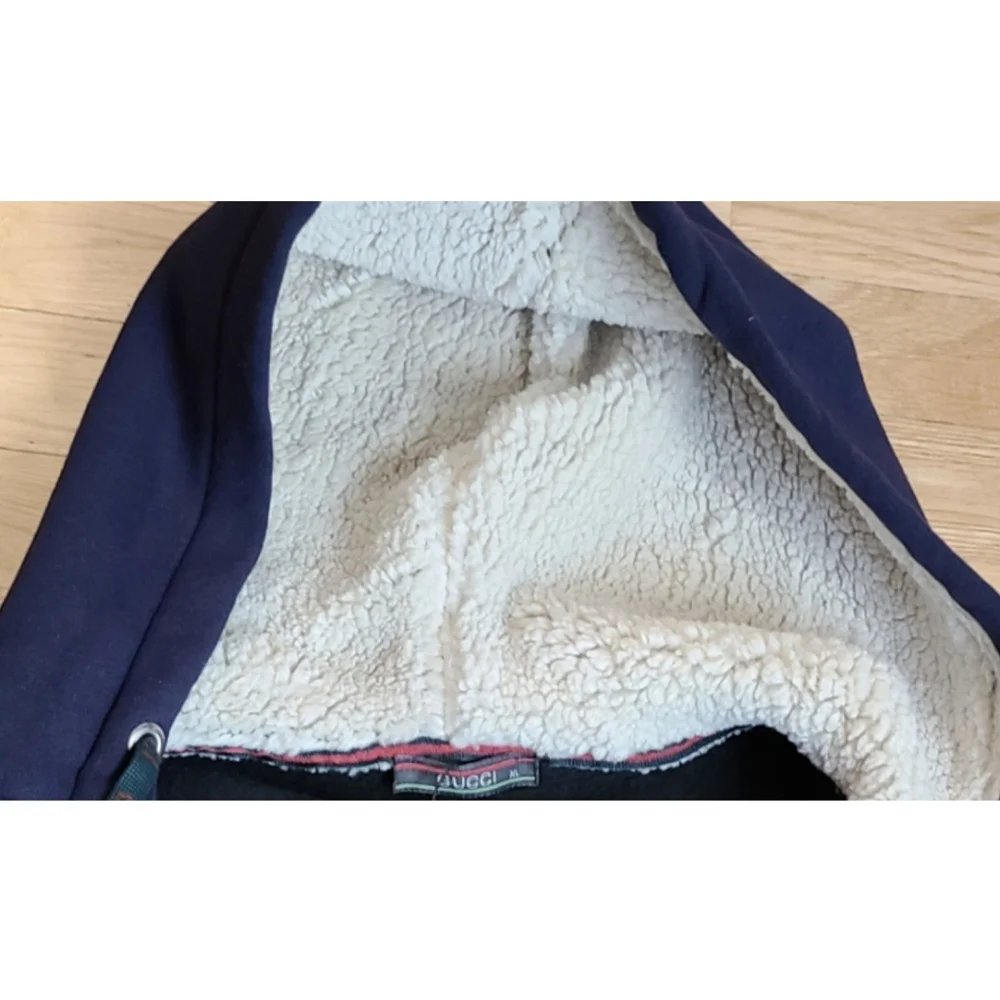 🆕️Gucci Sherpa Hood Cotton Full Zip Interlocking G Embroidered Hoodie Jacket XL
