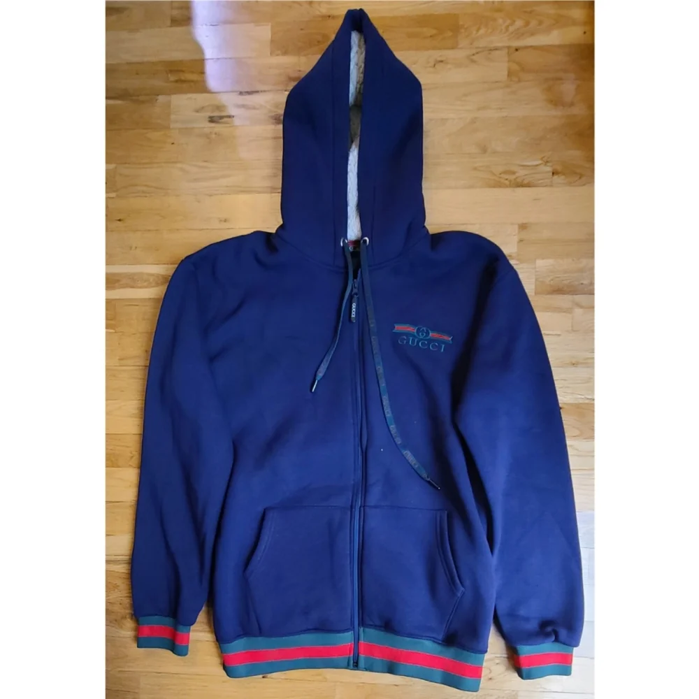 🆕️Gucci Sherpa Hood Cotton Full Zip Interlocking G Embroidered Hoodie Jacket XL