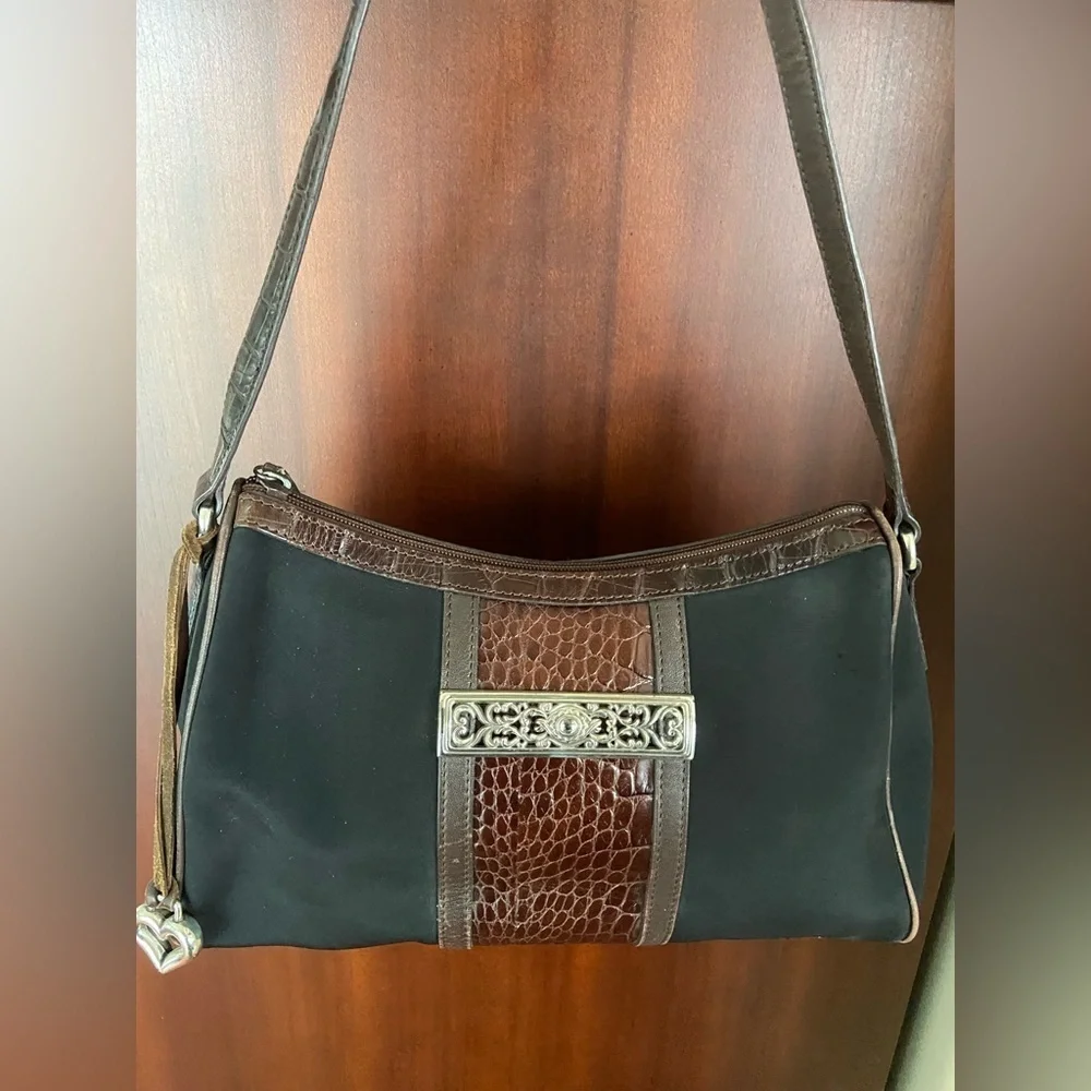 BRIGHTON Vintage Black & Brown Croc hobo handbag Authentic