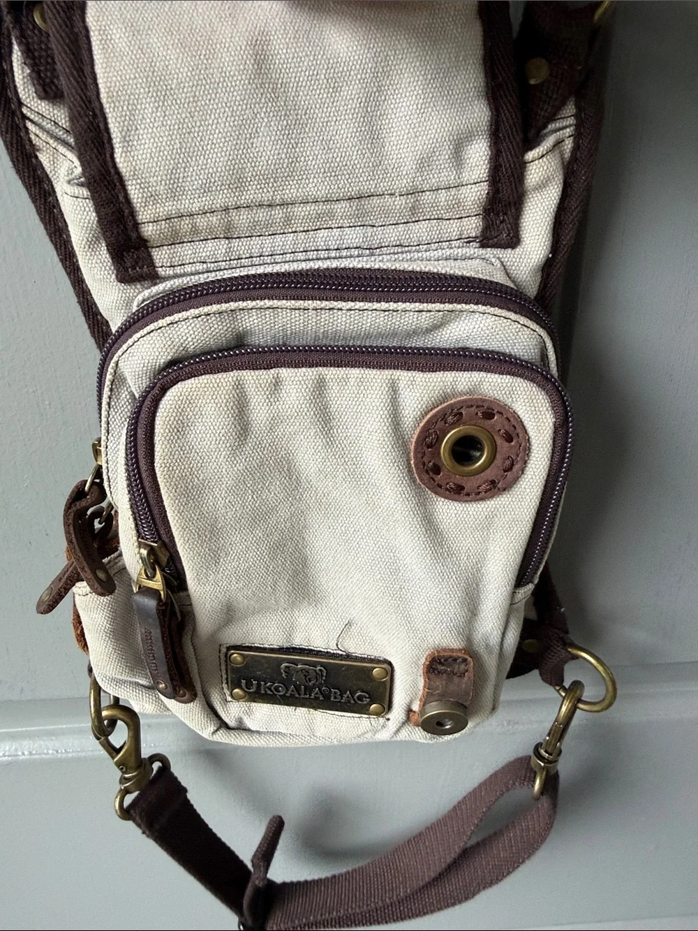 Casual Patchwork Crossbody Sling Bag - Brown & Cream