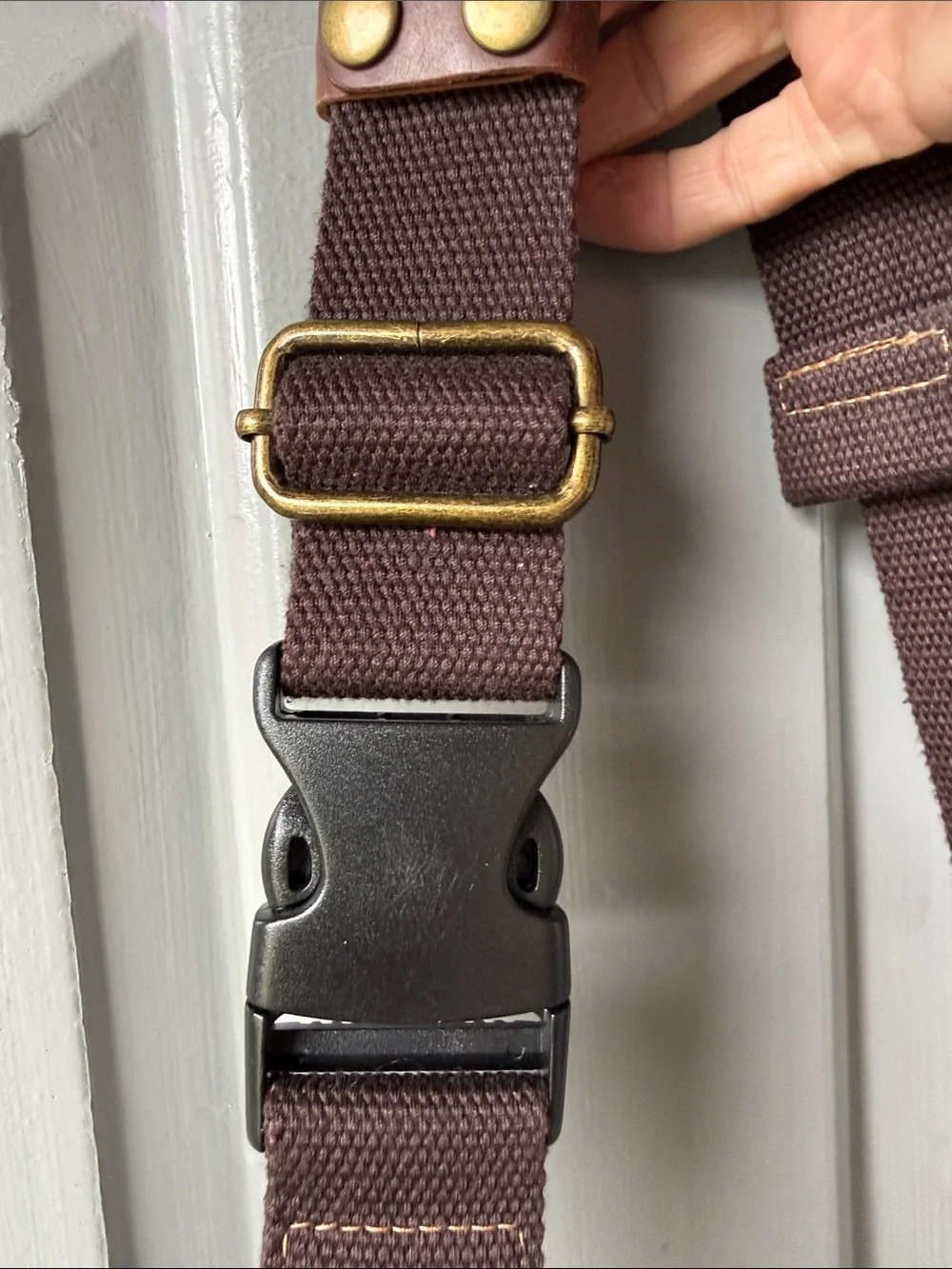 Casual Patchwork Crossbody Sling Bag - Brown & Cream