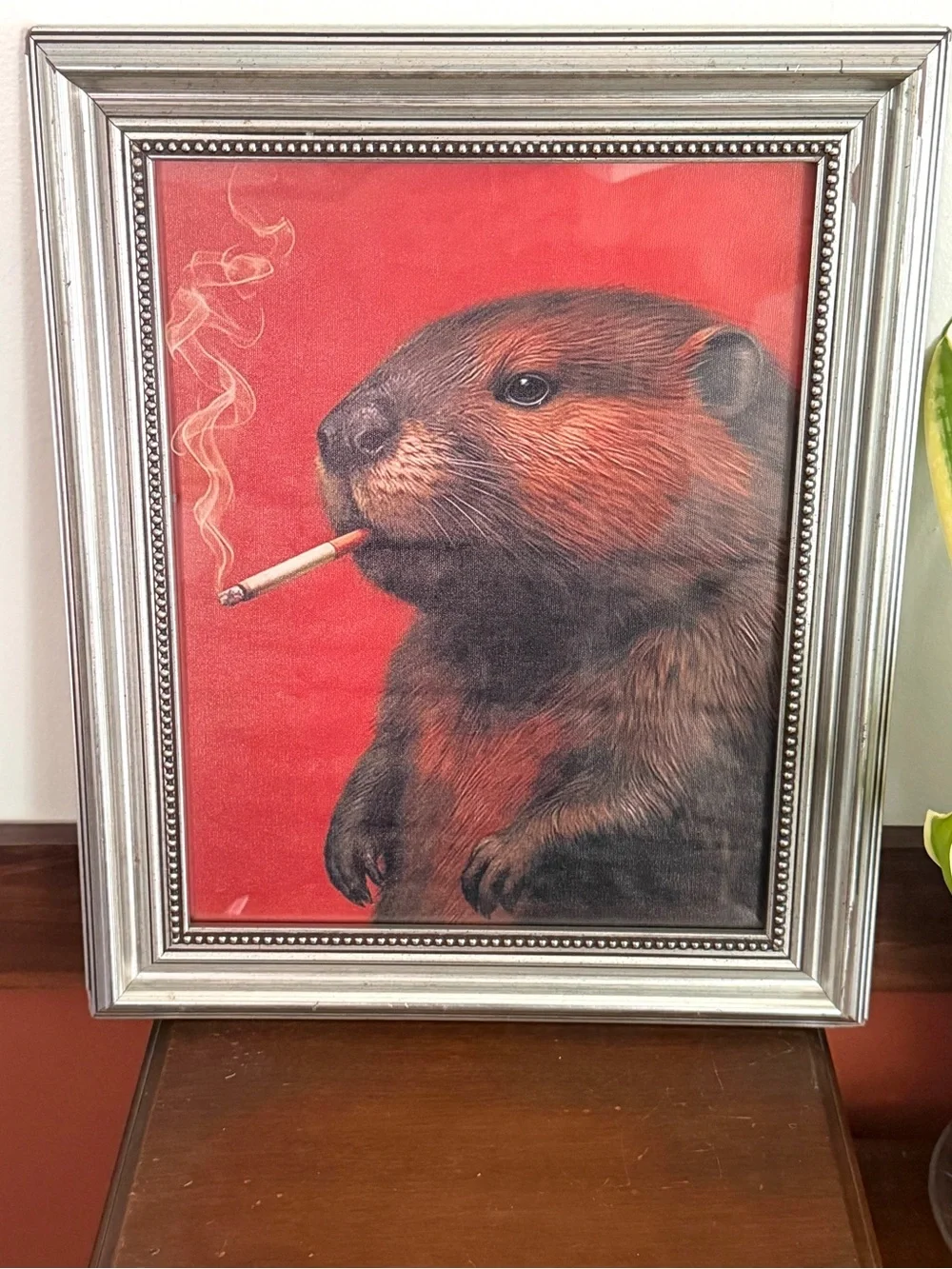 Beaver Smoking a Cigarette Quirky Woodland Animal Canvas Art Print Framed Art