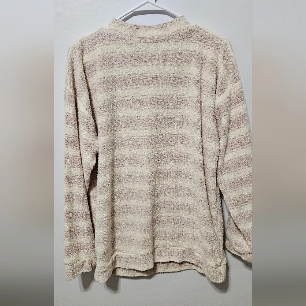 Woolly Threads Sweater Lrg Pink White Striped Crew Neck Terry Cloth Sweater B10
