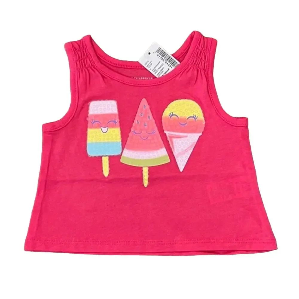NWT Children's Place Pink W/Sequin Ice Cream Tank & Shorts Outfit - Size 6-9 M