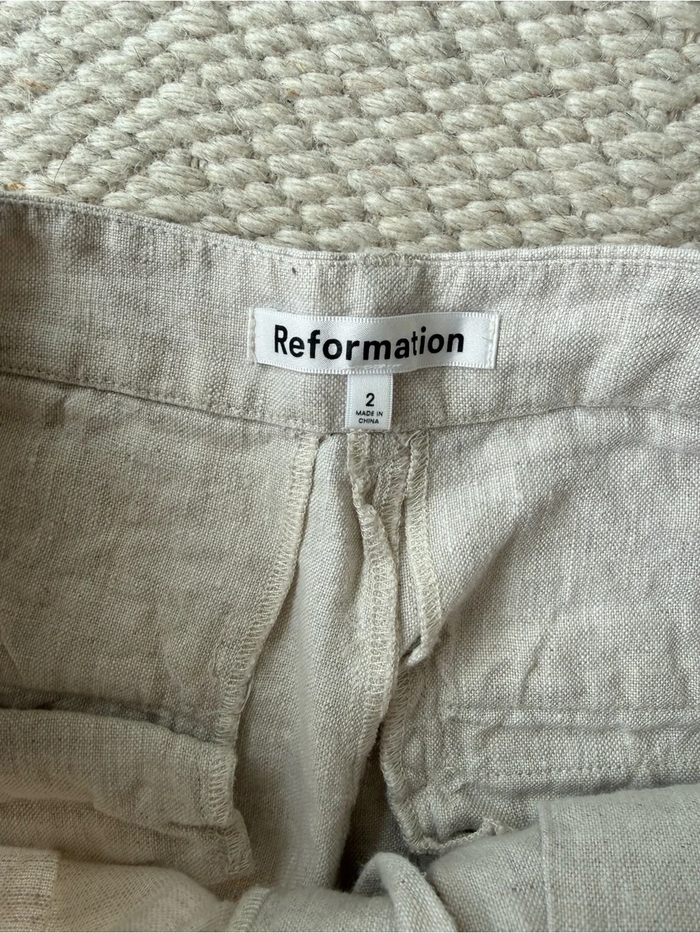 Reformation Light Beige 100%linen Trouser sz 2