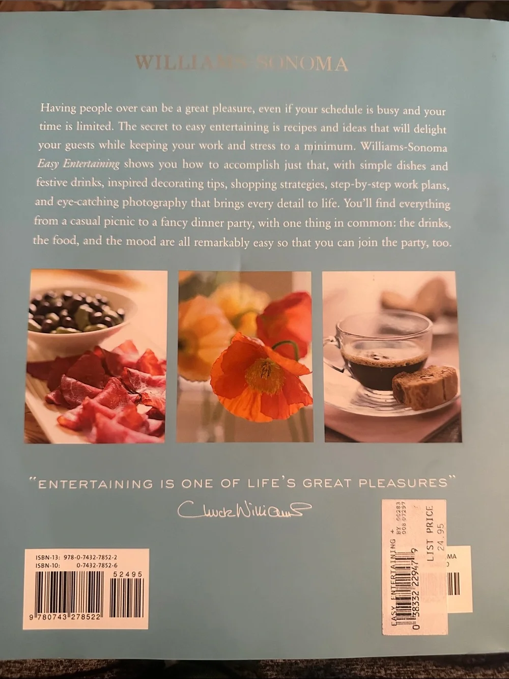 Williams-Sonoma Easy Entertaining Cookbook - Teal Blue Cover