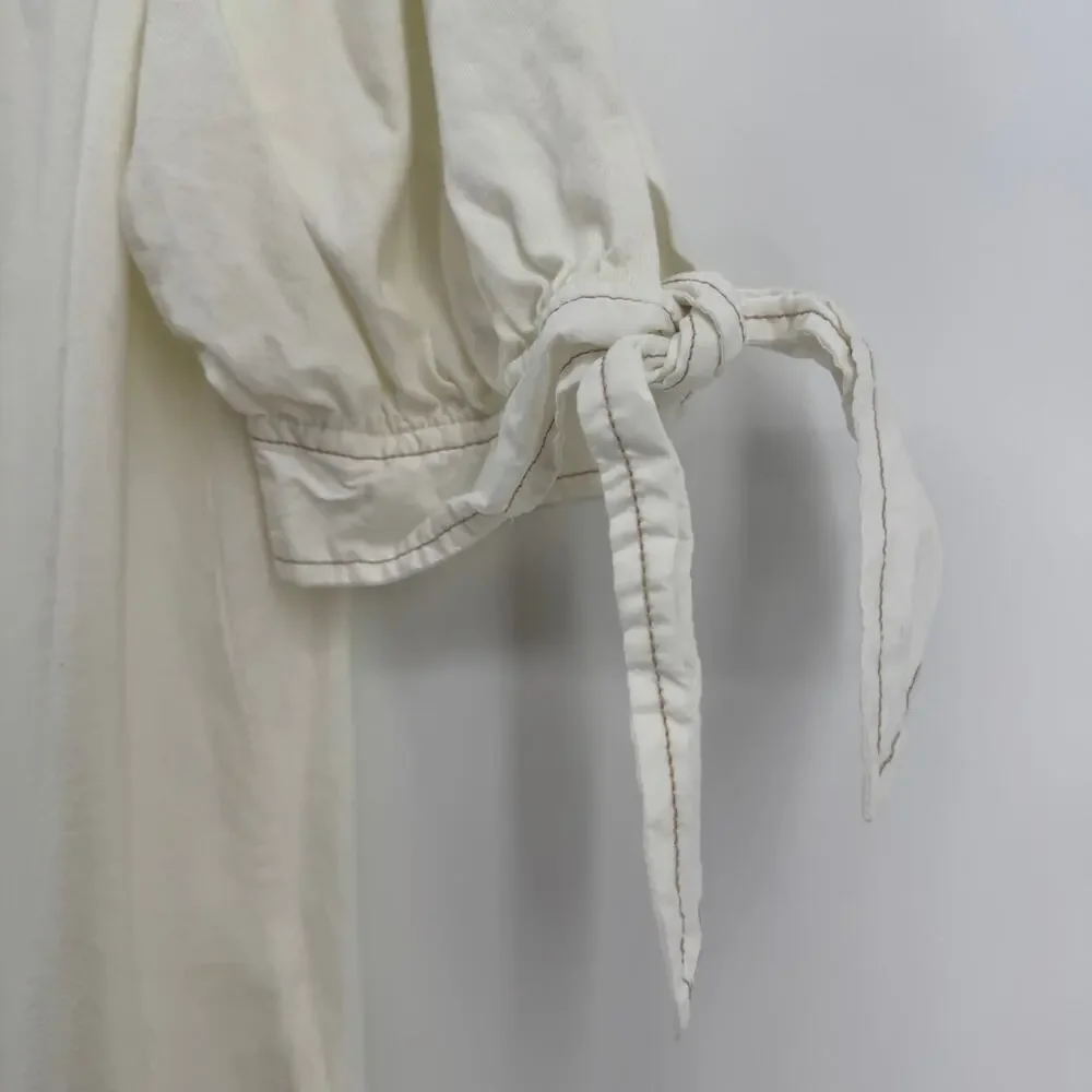 Anthropologie Cream Short Sleeve Puff Sleeve Blouse Size Small Prairie Cottage