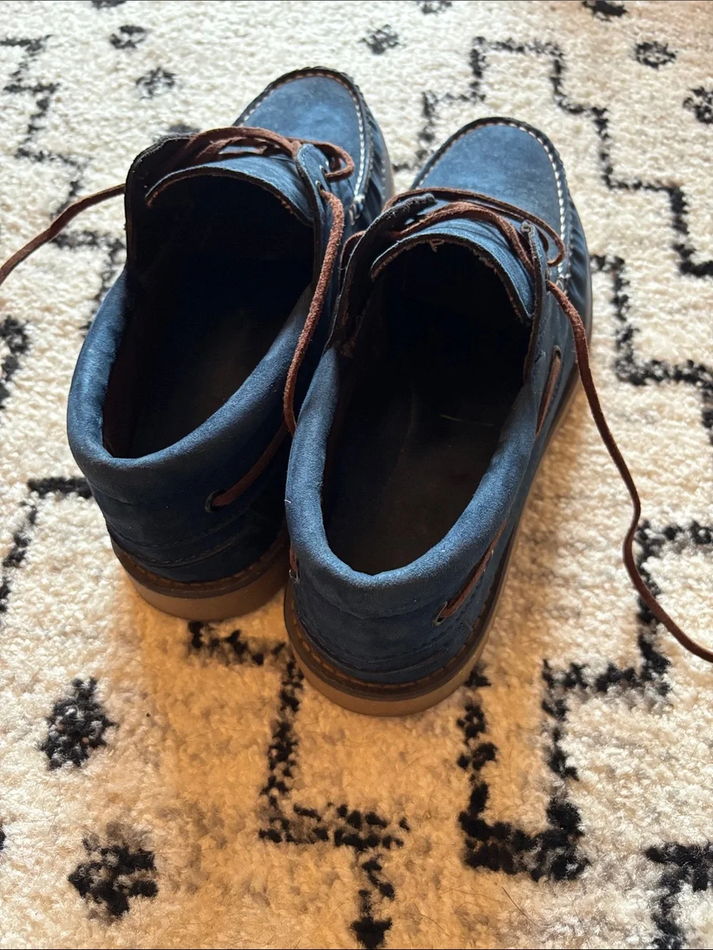 Navy Suede boat shoes with Brown Laces