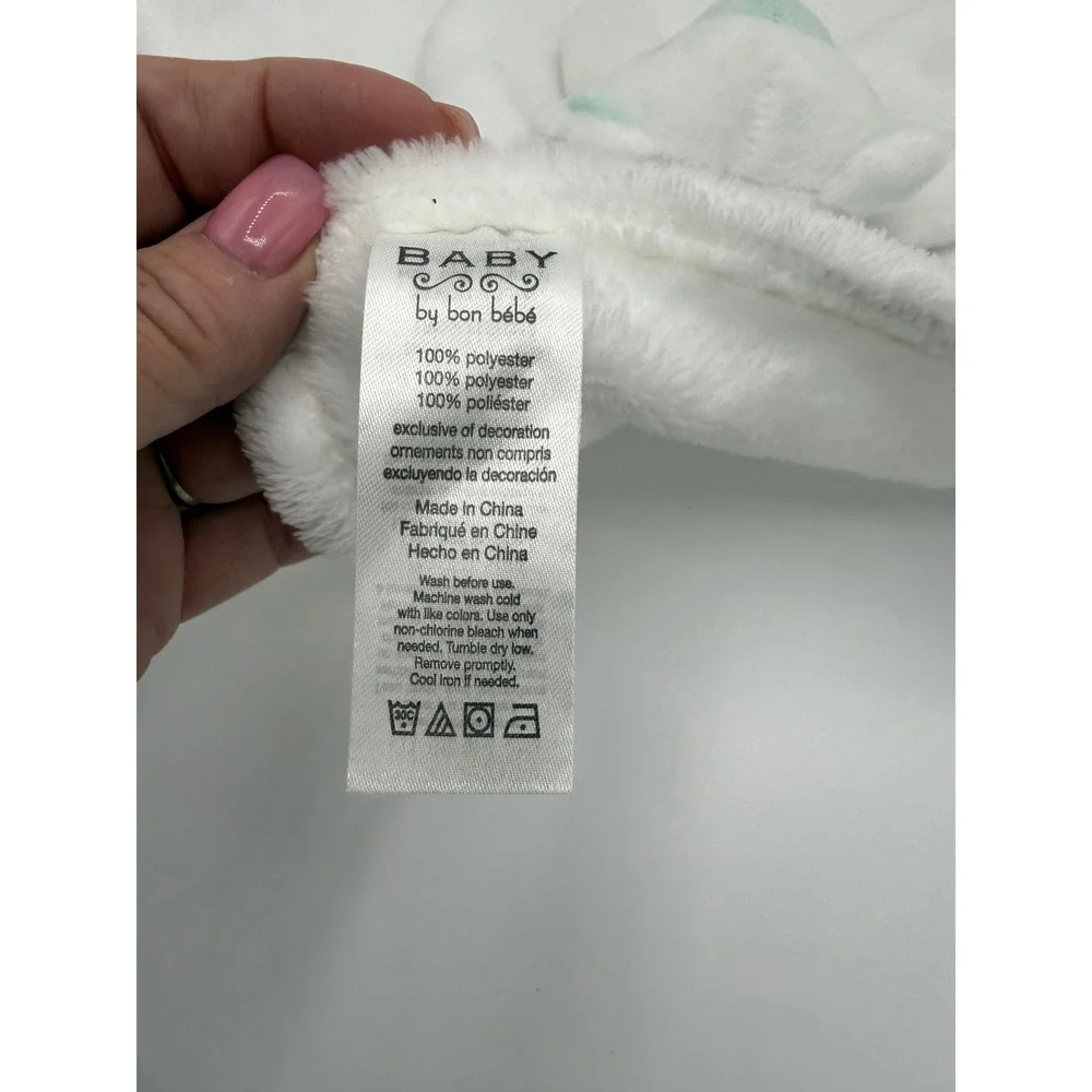 Baby by Bon Bebe White Polar Bear Security Blanket Lovey Mint Green Accents