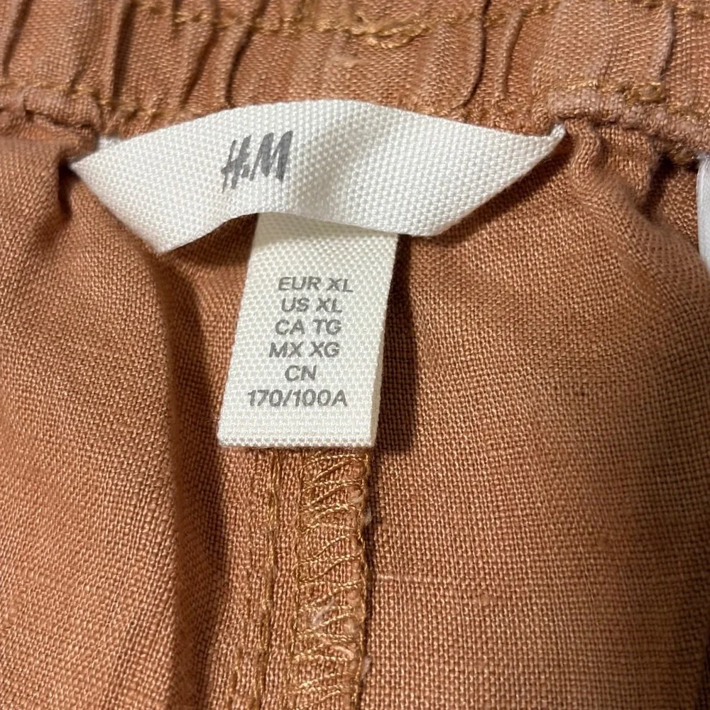 HM Womens XL Terracotta Linen Pull On Drawstring Pants Clay Orange Pockets
