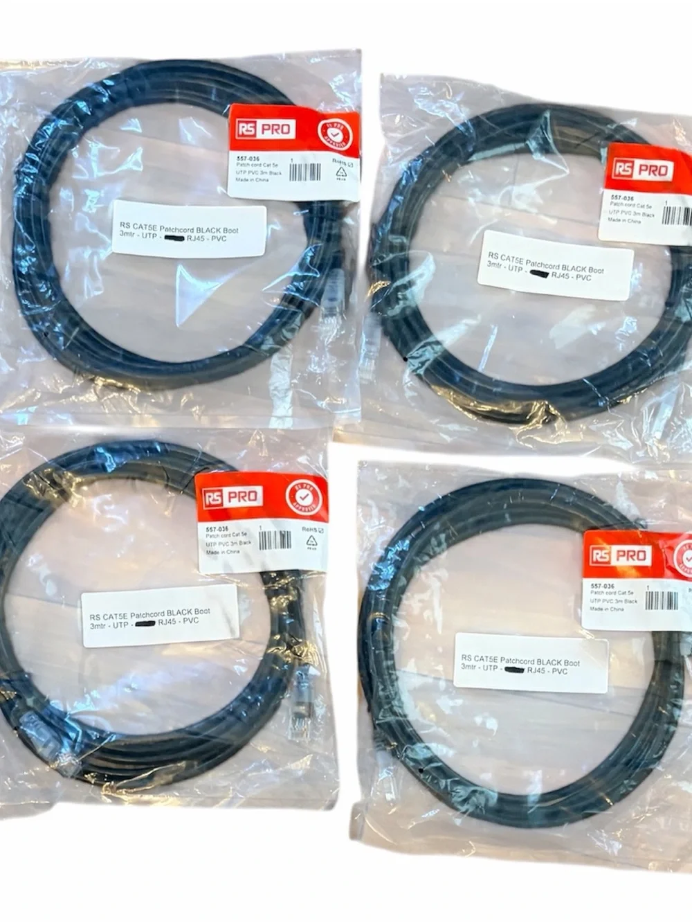 4-Pack RS Pro 557-036 Black Patch Cord Cat 5e NWT