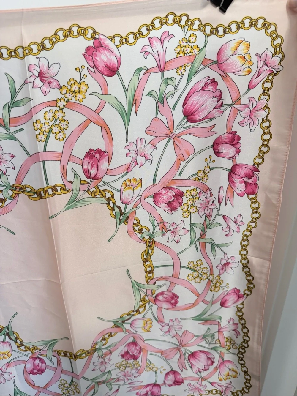 Pink Floral Chain Print Silk Scarf