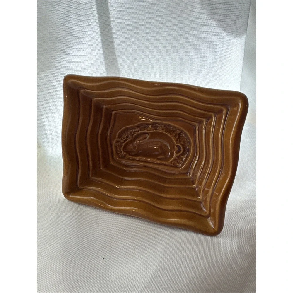 Over And Back Pottery Bunny Rabbit Mold Brown Yellow‎ Ware Bakeware Easter