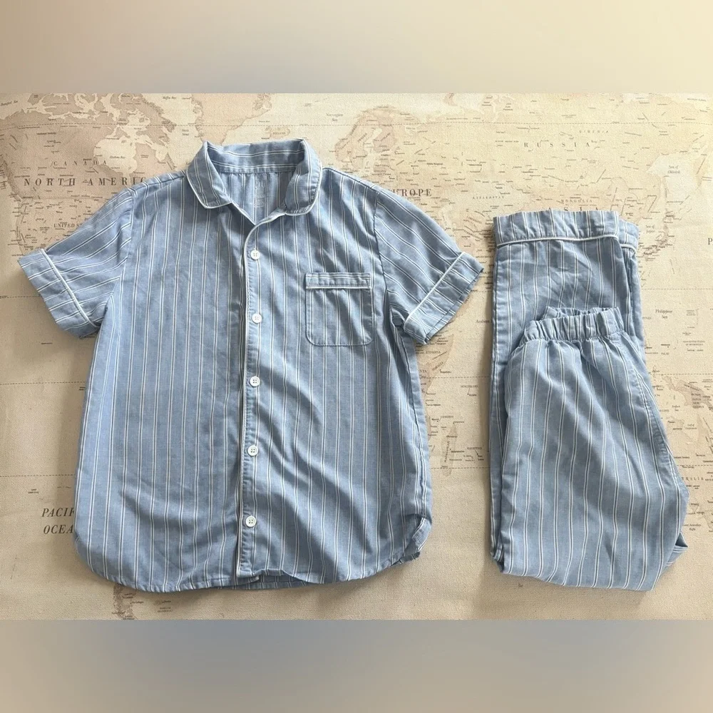 Gap 100% Recycled Striped PJ Set | Size 8 Unisex Color Blue stripe