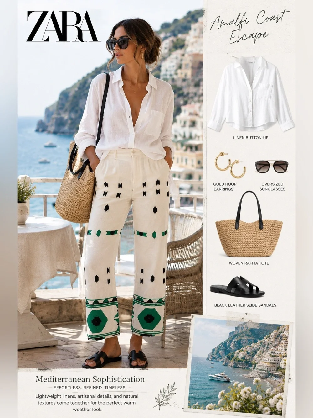 Zara Cropped Embroidered Linen Blend Pants M Ivory Euro Summer Resort Boho U