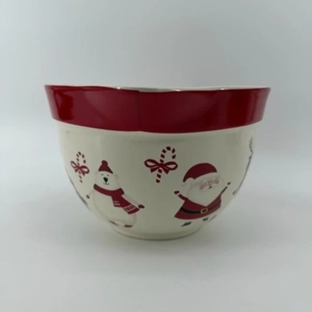The Bake Shop Masterclass Christmas Ceramic Mixing Bowl Santa Reindeer Red Cream