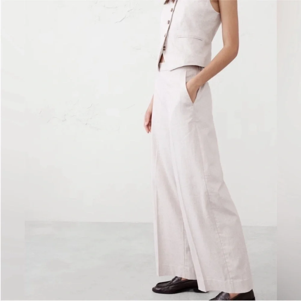 NWT! Banana Republic Black Hayden Wide Leg Linen Blend Pull On Pant - #712888 🩷
