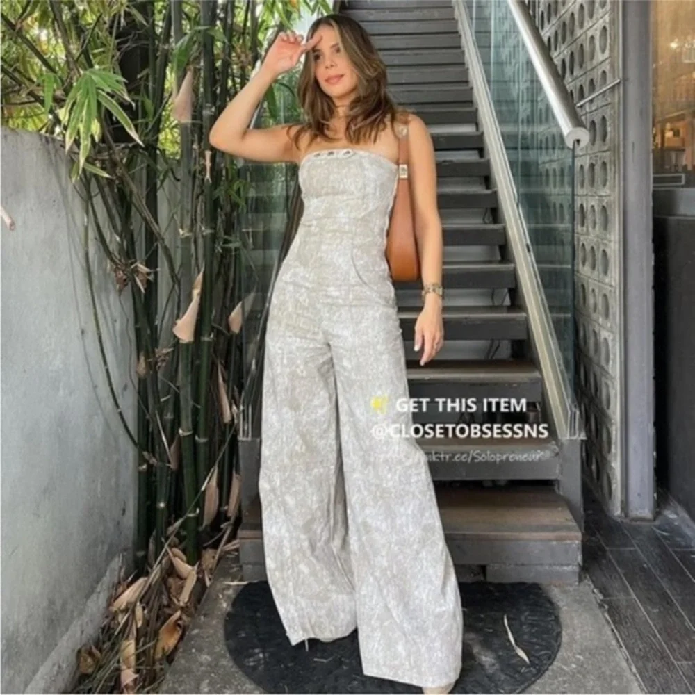 ZARA Printed linen blend jumpsuit 8217/072