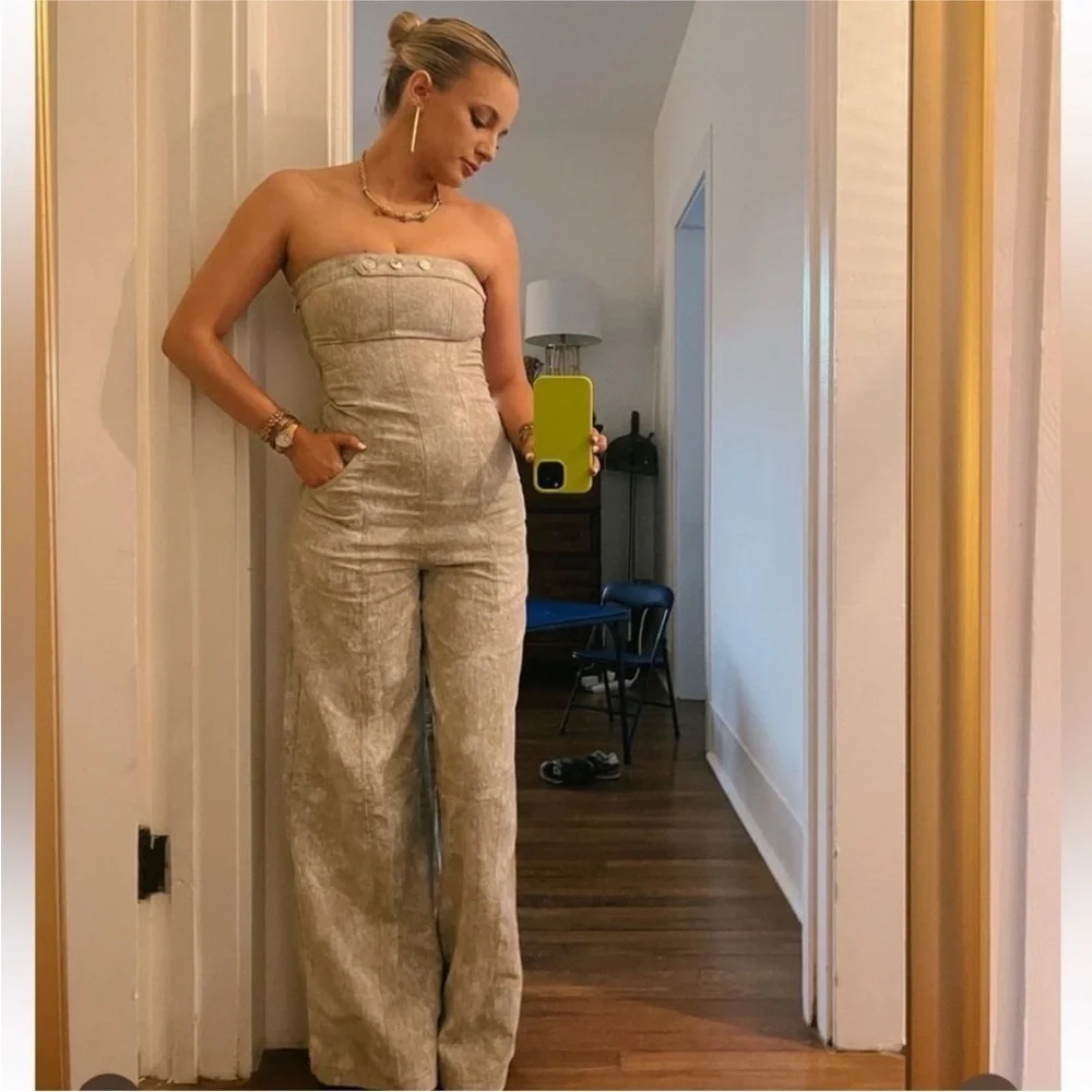 ZARA Printed linen blend jumpsuit 8217/072