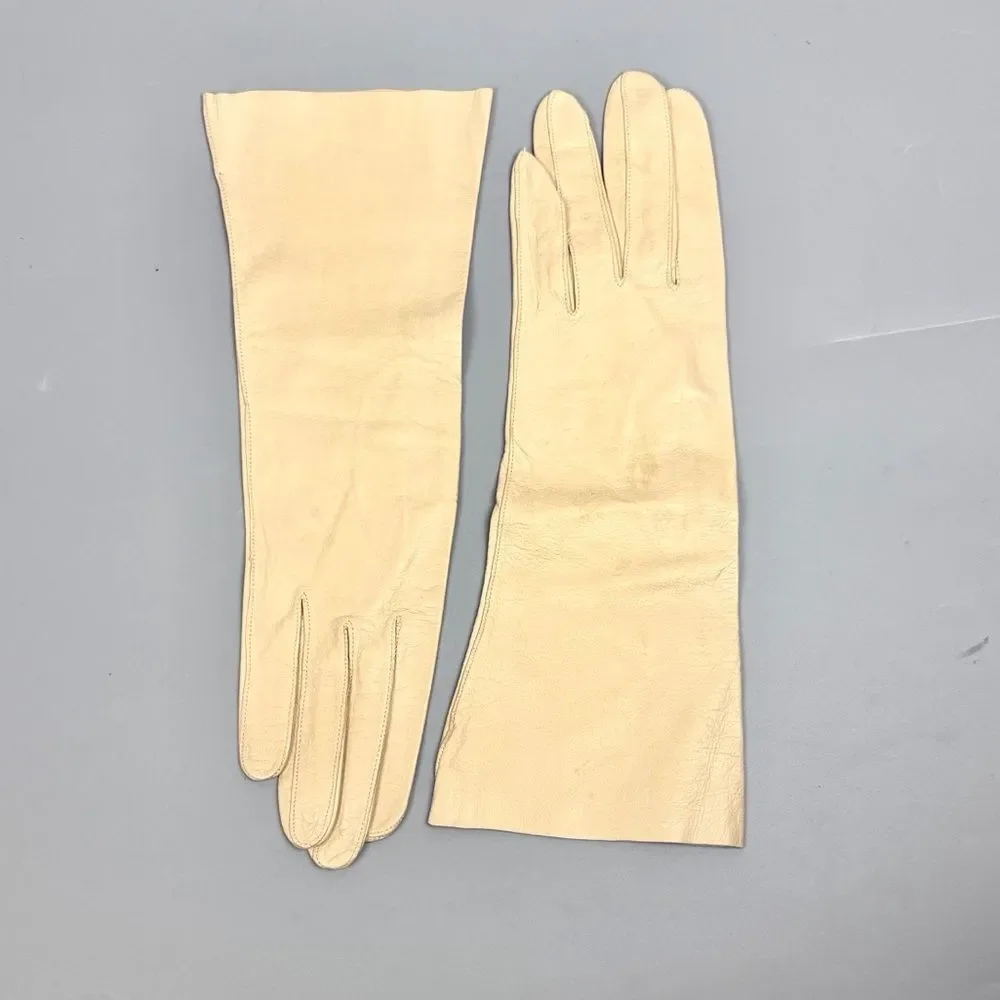 Vintage Leather Cream Gloves Made in France Unlined Women's Size 7,5