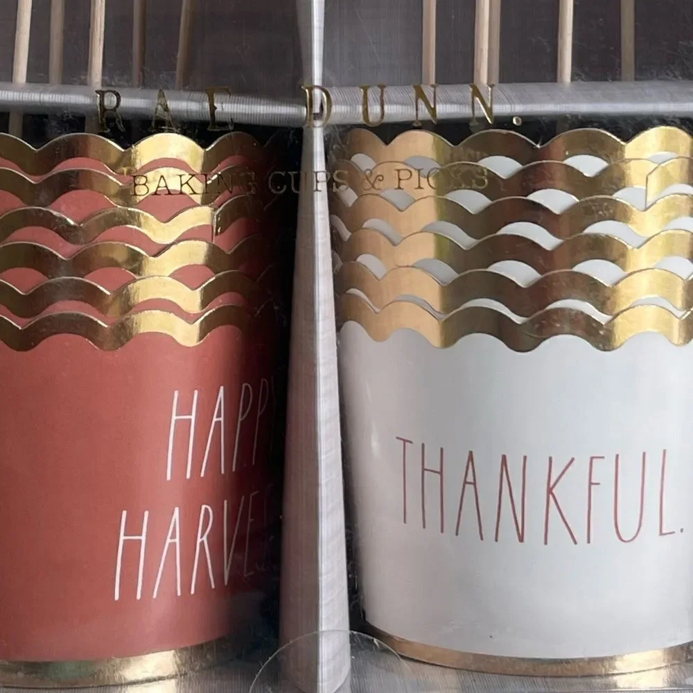 Rae Dunn 12 Piece Fall “Happy Harvest & Thankful” Cupcake Liners & Picks NIB