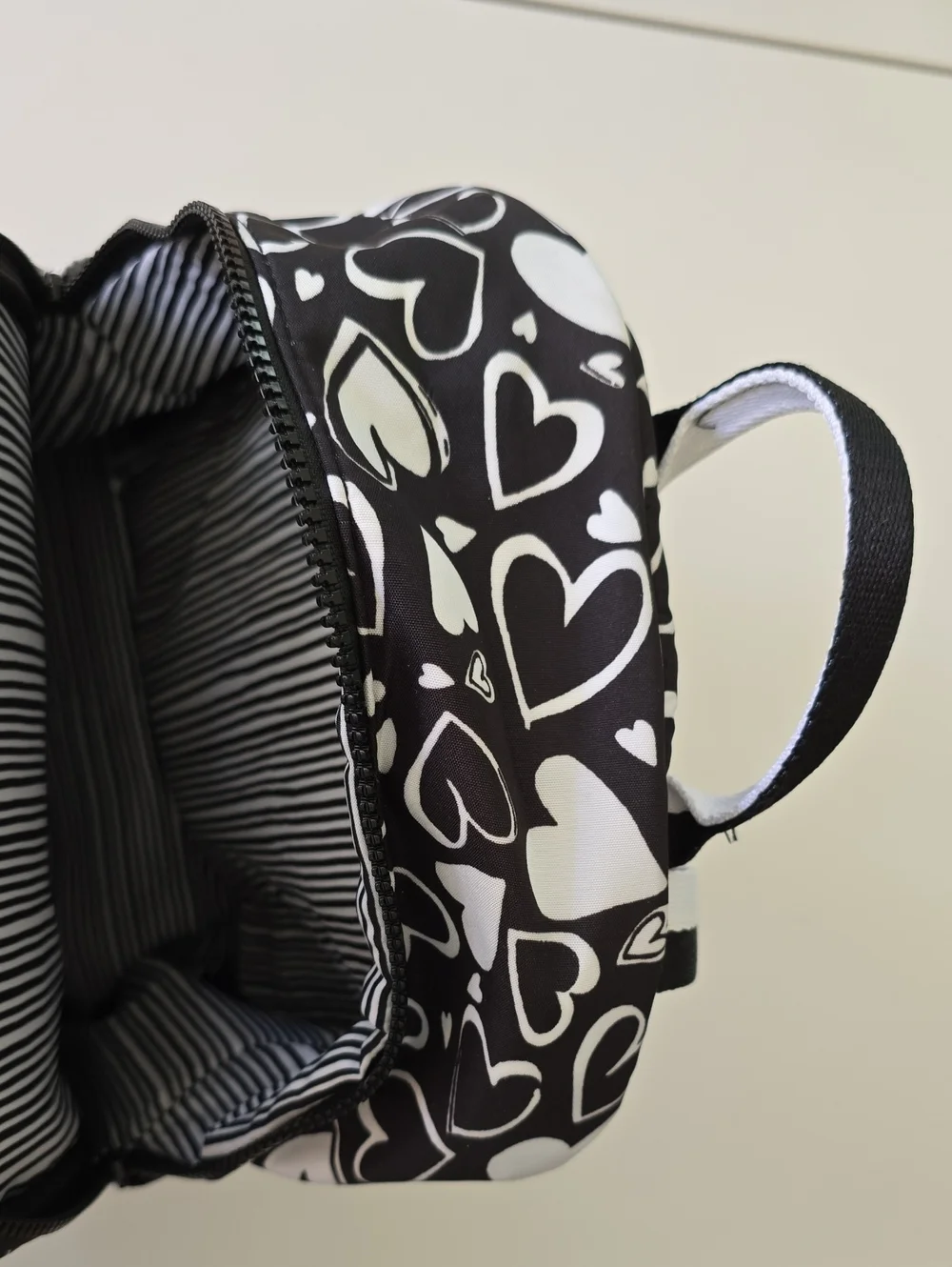 Brighton Kids Endless Love Back Pack. Black With White Heart Prints.