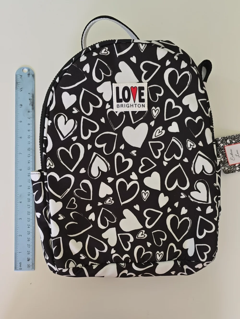 Brighton Kids Endless Love Back Pack. Black With White Heart Prints.