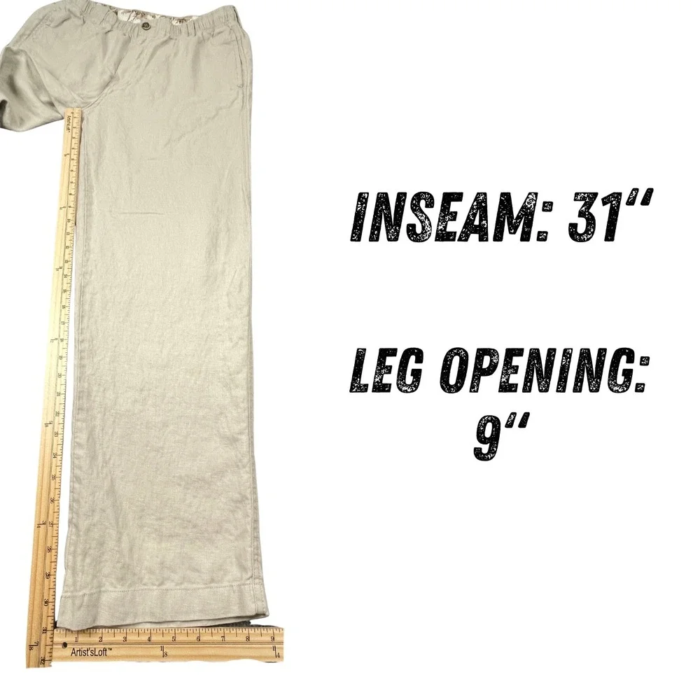 28 Palms Mens 100% Linen Pants L 32 Beige Straight Pockets Cruise Beach Wedding
