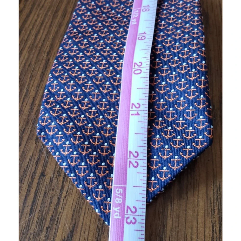 Nautica Blue With Orange Anchors Nautical Design Silk Necktie Tie