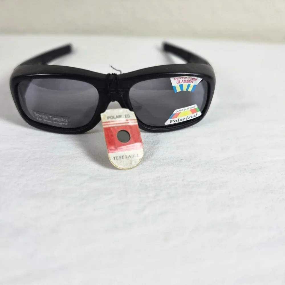 Polarized Fit Over Sunglasses Black Frame Smoke Lens Glare Blocking Fitover Wear