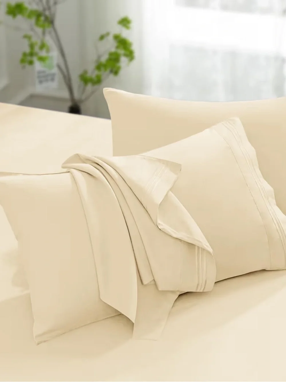Aormenzy Microfiber Pillow Cases - Standard Size Set of 2 Cream Pillowcases