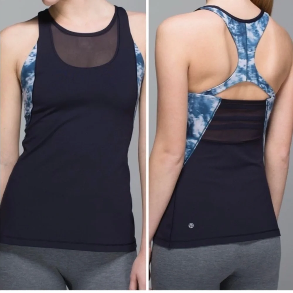Lululemon Mesh With Me Tank Naval Blue/Sea Side Silver Fox Alberta Lake Size 4