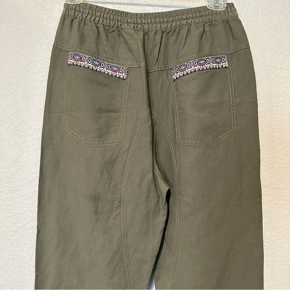 New Zara $119 SRPLS Surplus Linen Embroidered Green Pants Small 2747/972