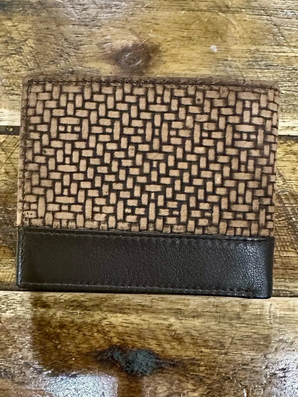 Men's Brown Western Genuine Leather weave Bifold Wallet RDIF blocking slim fit