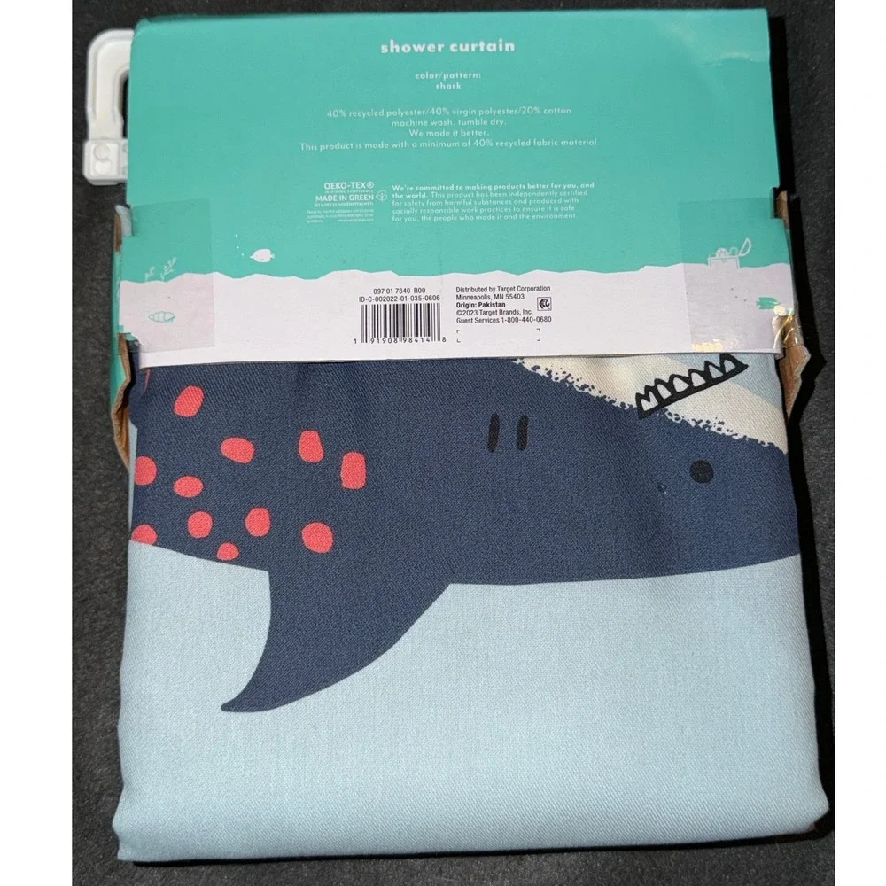 Pillowfort Shark Shower Curtain Blue Nautical Sea Life 72x72 Fabric NEW