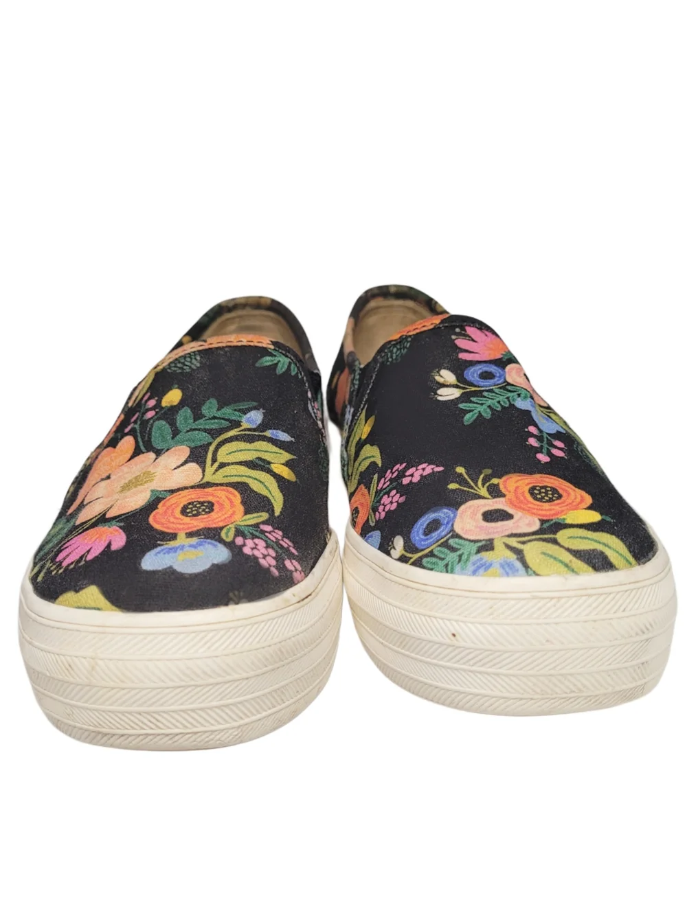 Keds X Rifle Paper Co Black Floral Slip-On Sneakers w/ Vintage Floral Pattern