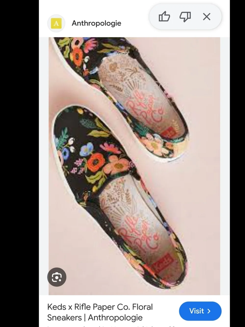 Keds X Rifle Paper Co Black Floral Slip-On Sneakers w/ Vintage Floral Pattern