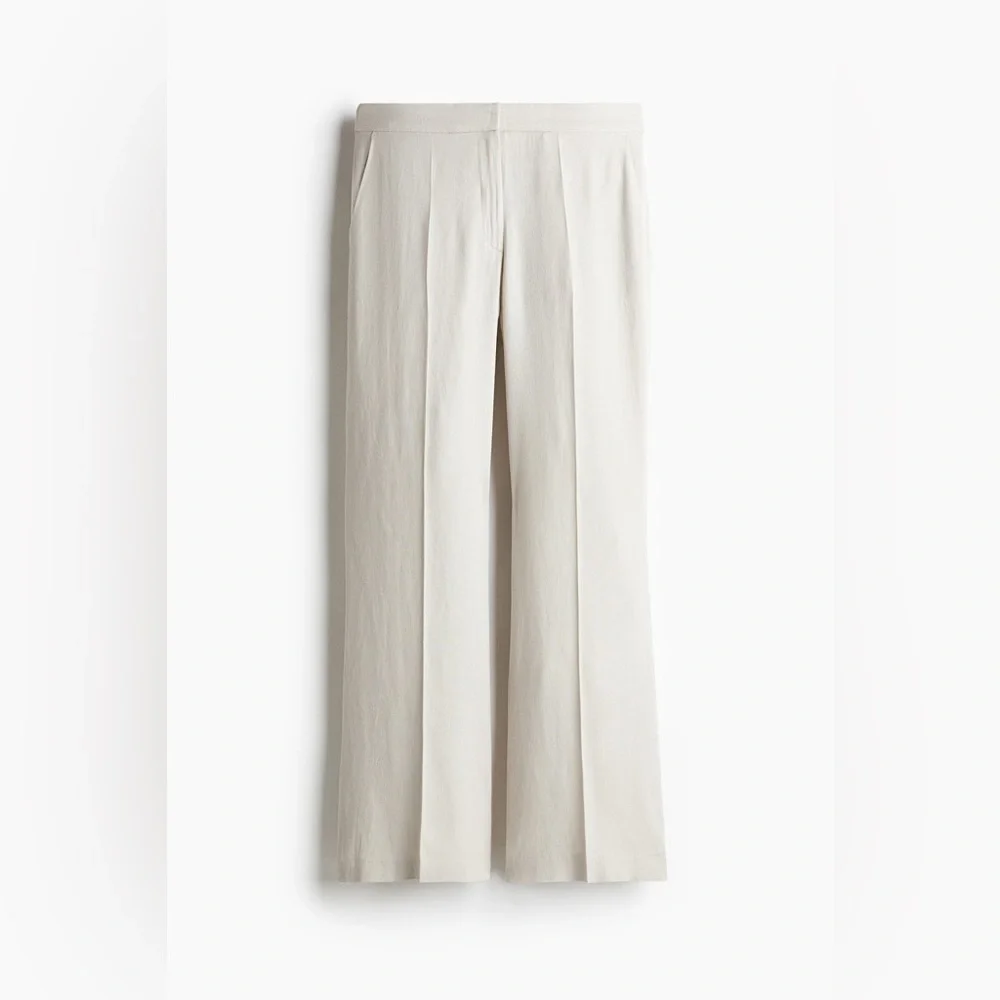 H&M tan linen-blend wide leg pant