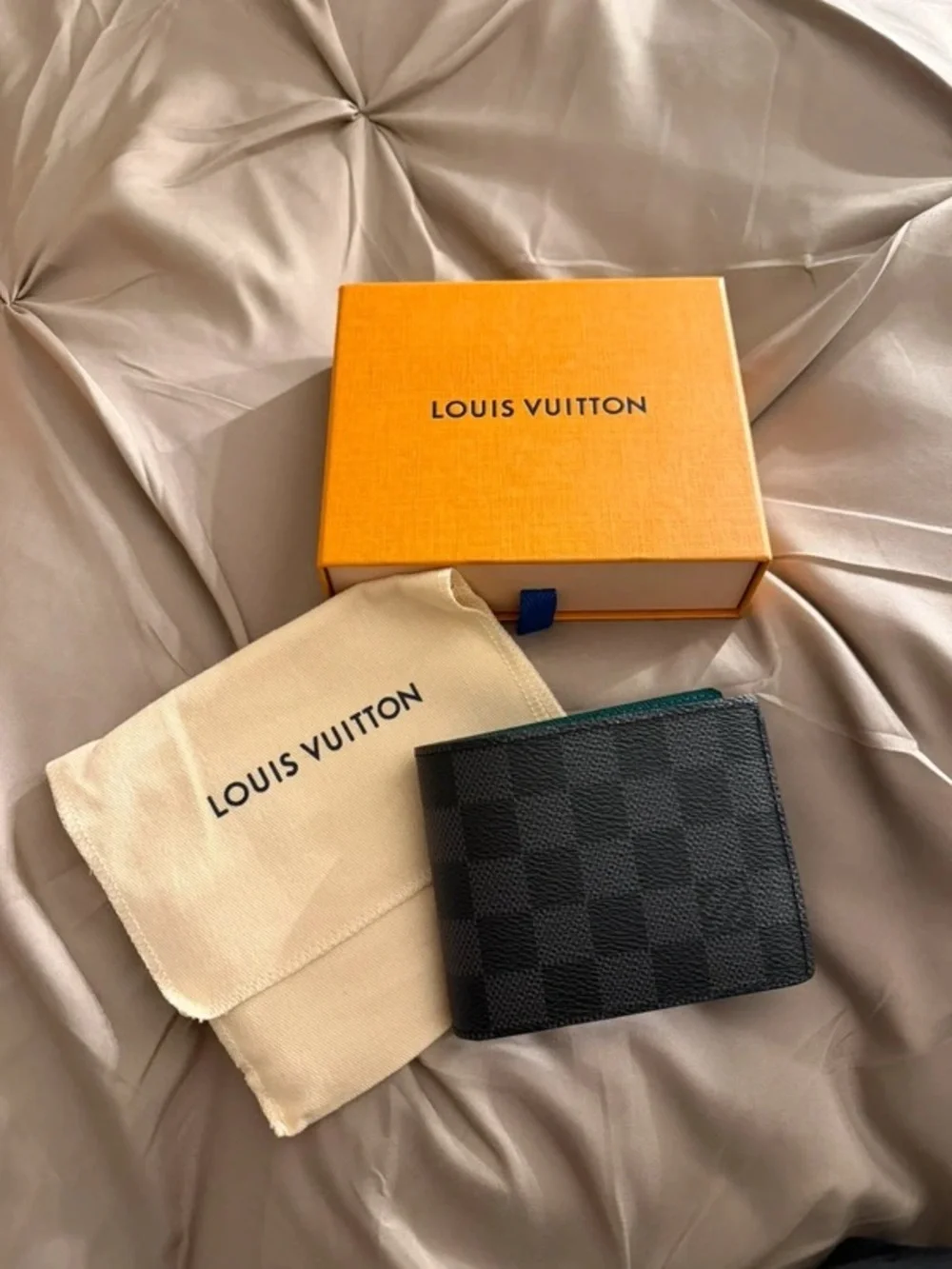 Louis Vuitton Black Damier Graphite Bi-Fold Wallet with Green Interior