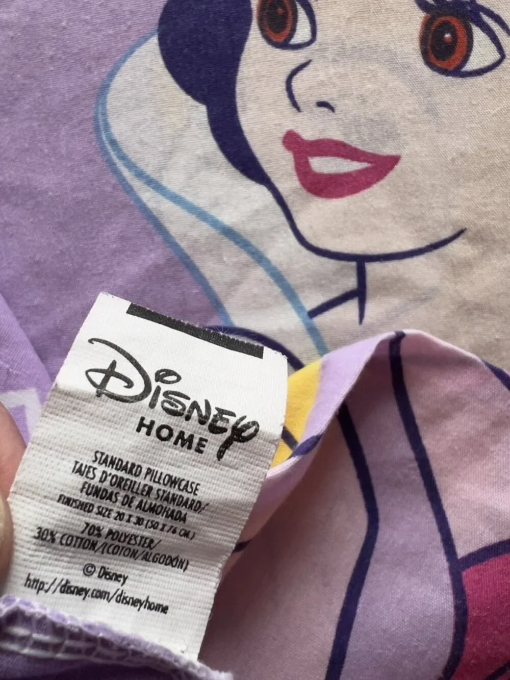 DISNEY HOME Pillow Case Std Princess Snow White Sleeping Beauty Purple Y2K USA