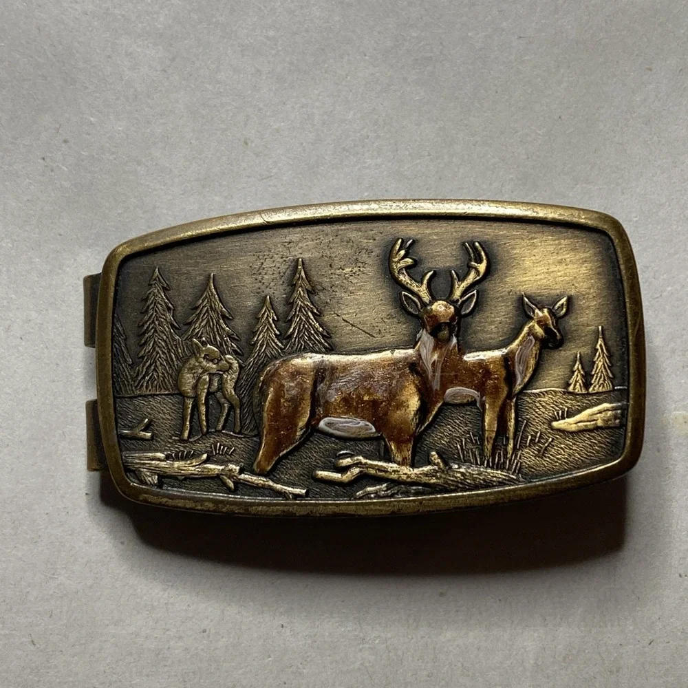 Vintage ANSON‎ ENAMEL DEER MONEY CLIP WITH DOUBLE ACTION SPRING MADE IN THE USA