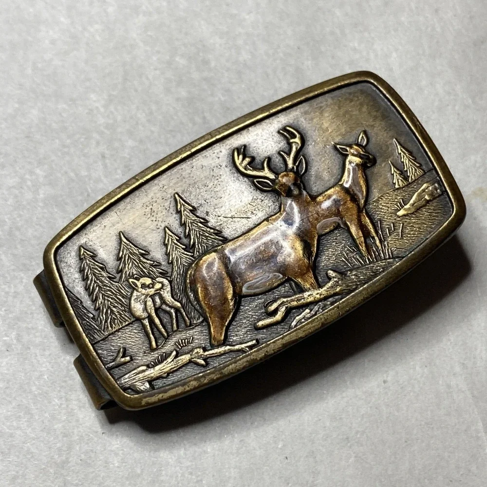 Vintage ANSON‎ ENAMEL DEER MONEY CLIP WITH DOUBLE ACTION SPRING MADE IN THE USA