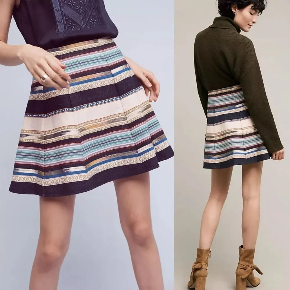 NWT Anthropologie Chloe Oliver Hayley‎ Skater Mini Skirt Multicolor Striped sz 6