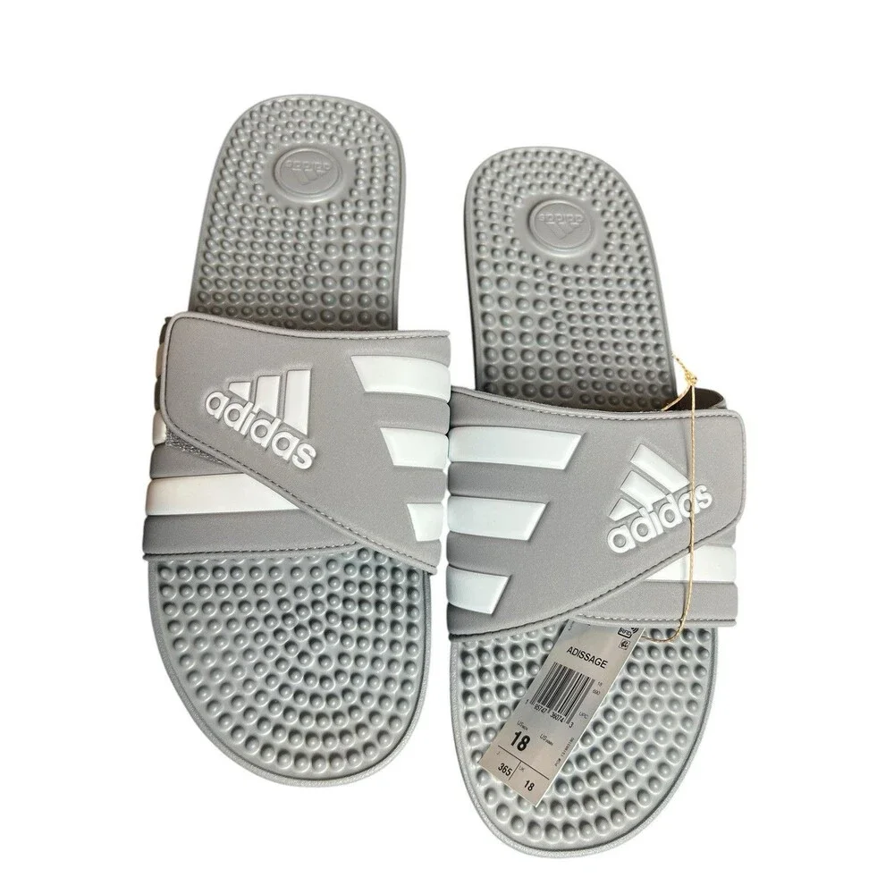 New ADIDAS Adissage Mens‎ Slides Sandal Grey/White/Grey Size 18 US Men HQ4373