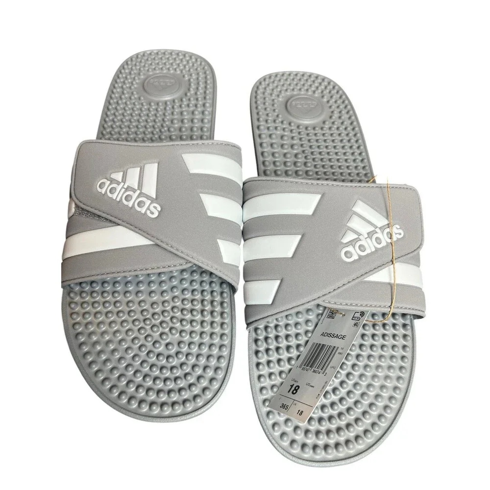 New ADIDAS Adissage Mens‎ Slides Sandal Grey/White/Grey Size 18 US Men HQ4373